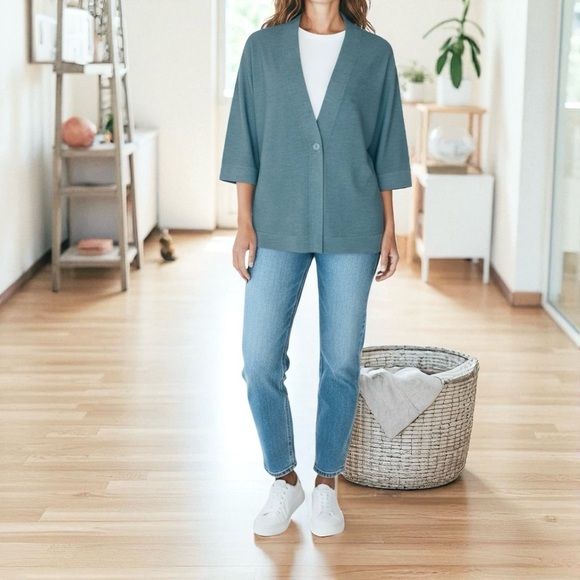 The Reset by R Label Kimono Cardigan Wool Sweater in Blue Small - Picture 1 of 7